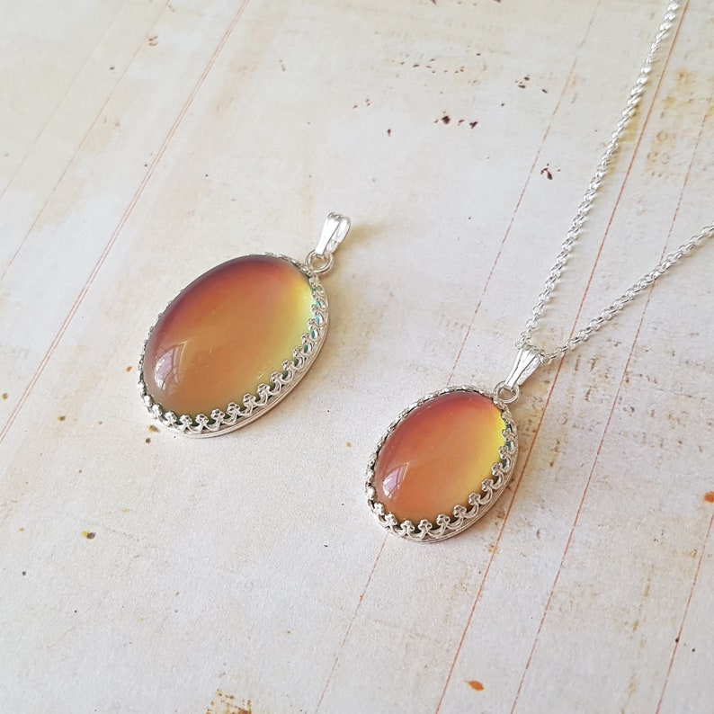 Sterling Silver Mood Necklace Colour Changing Mood Stone Etsy UK