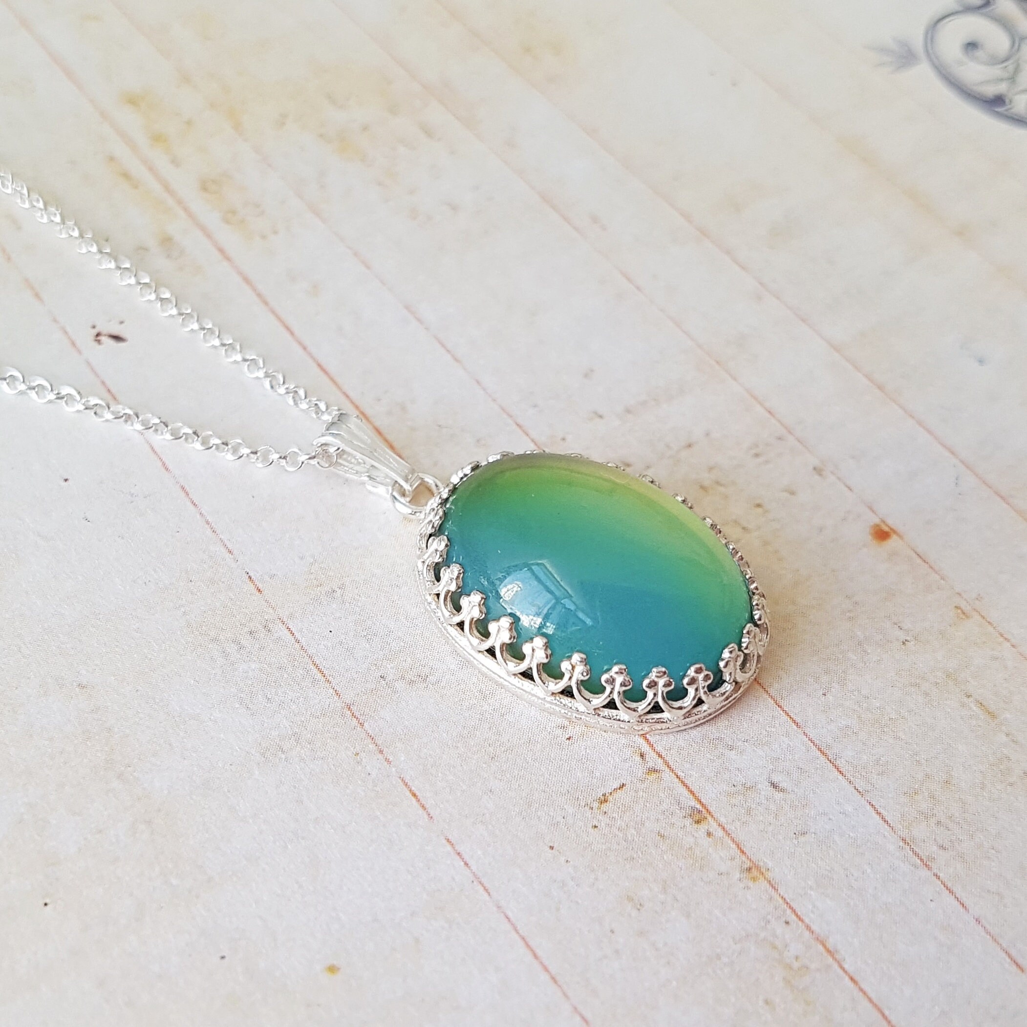 Sterling silver mood necklace deals