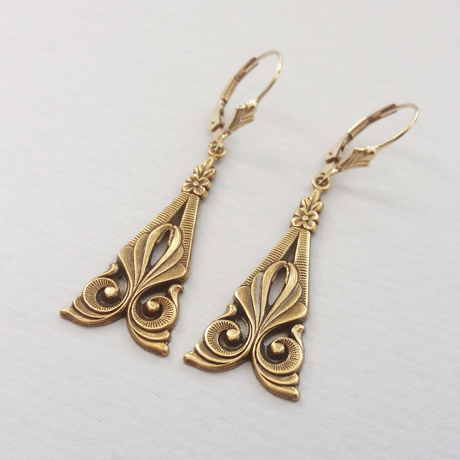 Antique Gold Art Deco Swirl Earrings Ornate Earrings Deco Etsy