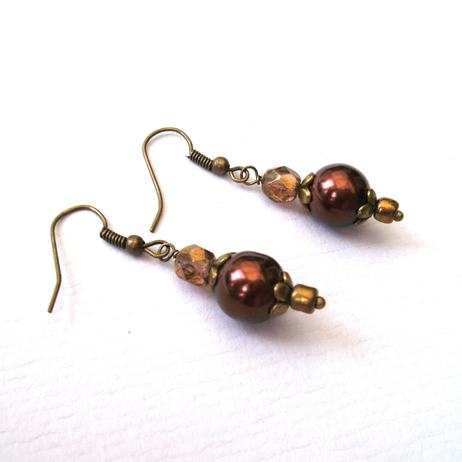 Bronze and Copper Pearl Earrings Beaded Earrings Brown Etsy