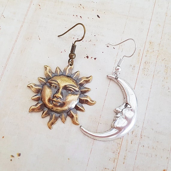 Buy Silver Sun & Moon Goddess Starlight Droplet Dangle Earrings Made Fair  Trade Boho Festival Hippy Witch Hand Fasting Love Celebration Life Online  in India - Etsy