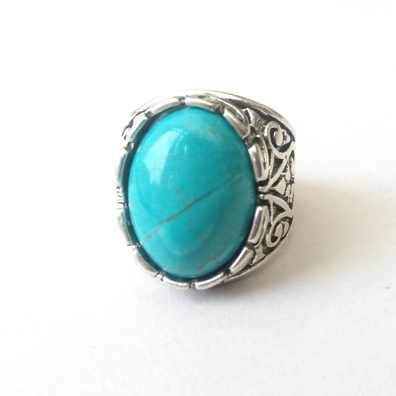 Chunky Blue Elizabethan Style Turquoise Ring Antiqued Silver | Etsy