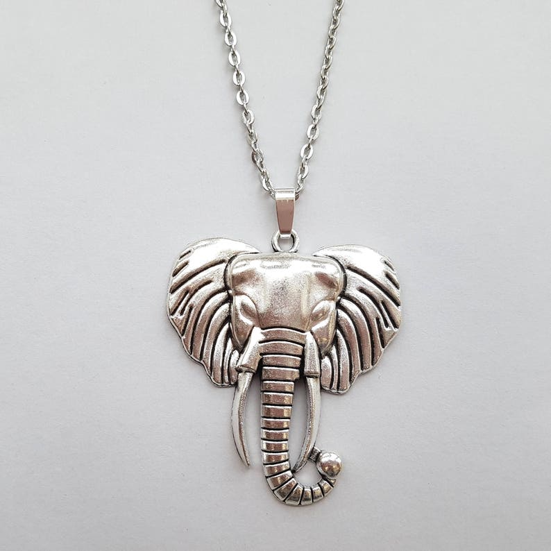 Big Silver Elephant Necklace Large Elephant Pendant Etsy UK