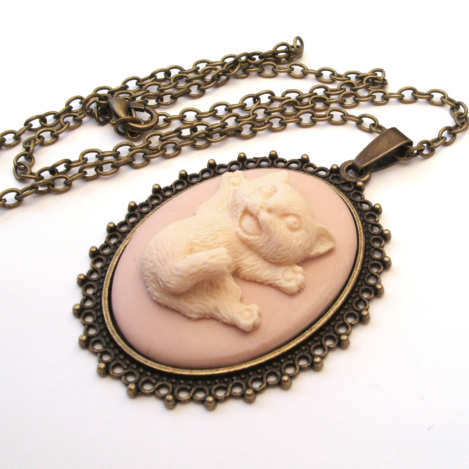 Happy Cat Necklace Kitten Necklace Cat Cameo Necklace Etsy