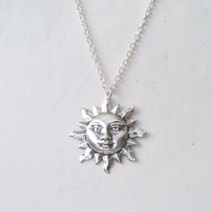 Silver Sun Face Necklace, Sun Necklace with Sterling Silver or Silver Plated Chain image 2