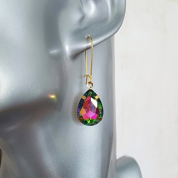 Orecchini A Goccia Con Cristalli Blu E Perline Avorio - Gioielli - Foto 4