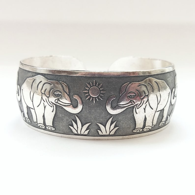 Silver Elephant Bracelet Elephant Bangle Elephant Cuff Etsy UK