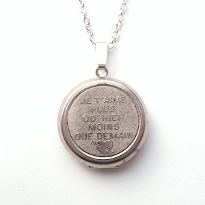 Ciondolo francese in argento, collana d&#39;amore, ti amo più di ieri e meno di domani, argento antico, Je t&#39;aime, medaglione di San Valentino