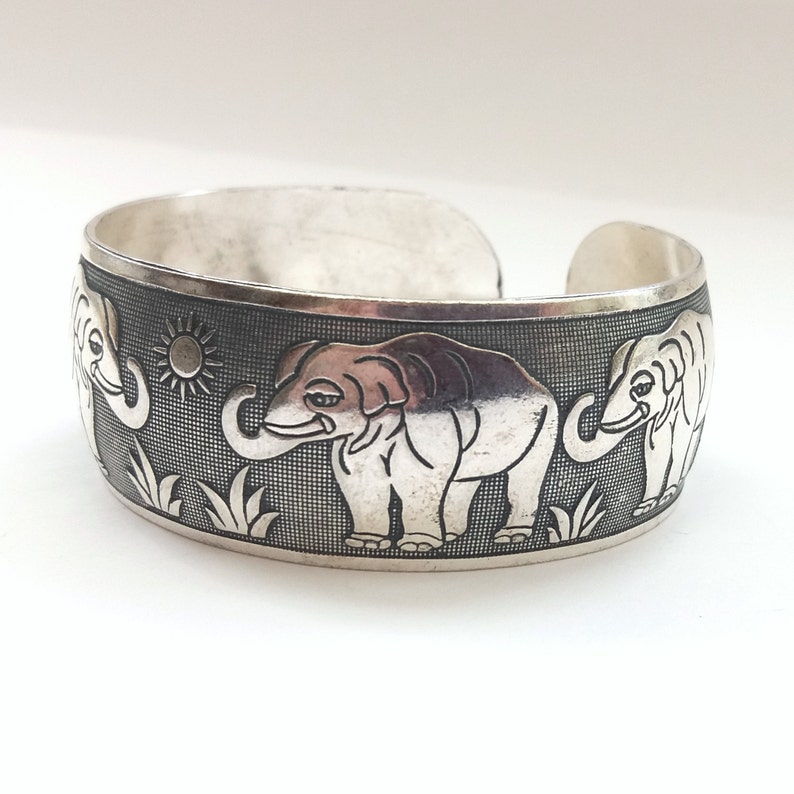 Silver Elephant Bracelet Elephant Bangle Elephant Cuff Etsy UK