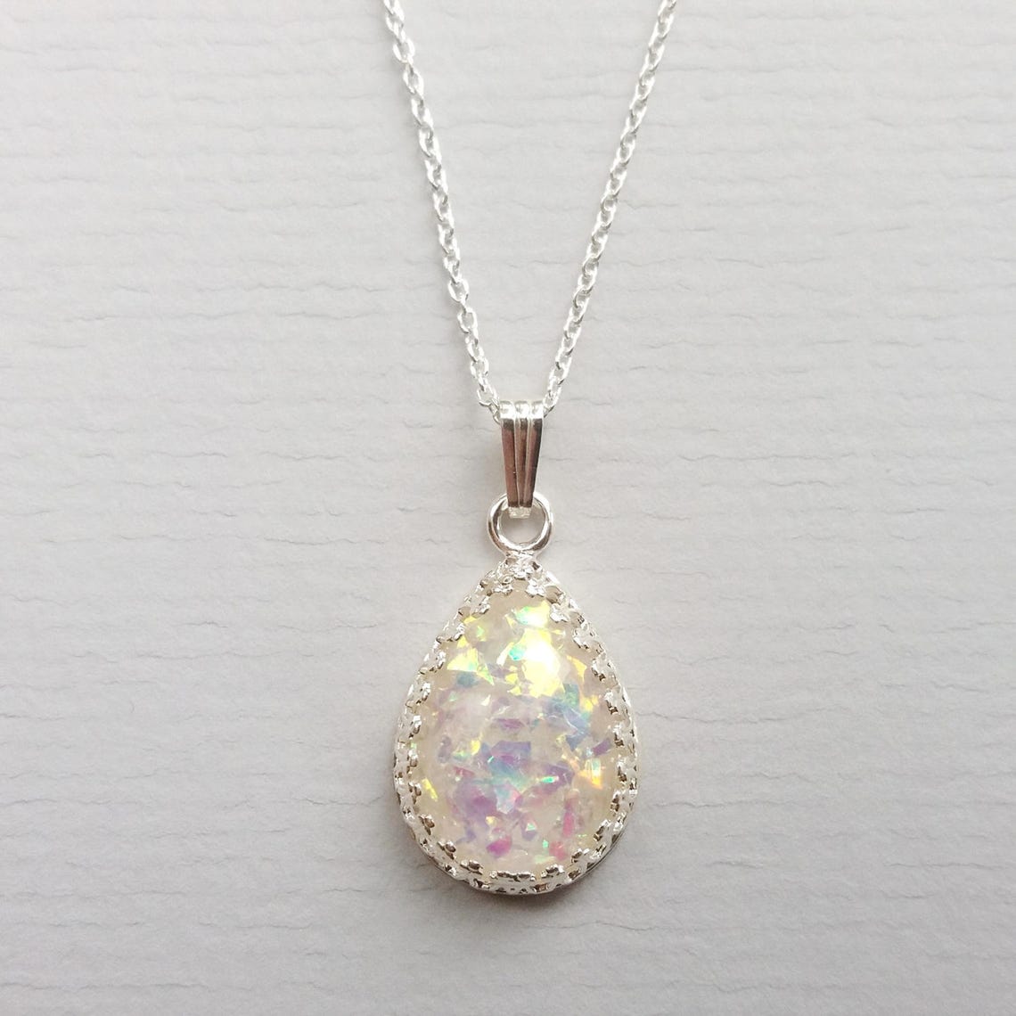 Sterling Silver Teardrop Rainbow Opal Necklace Quality Pear Etsy UK