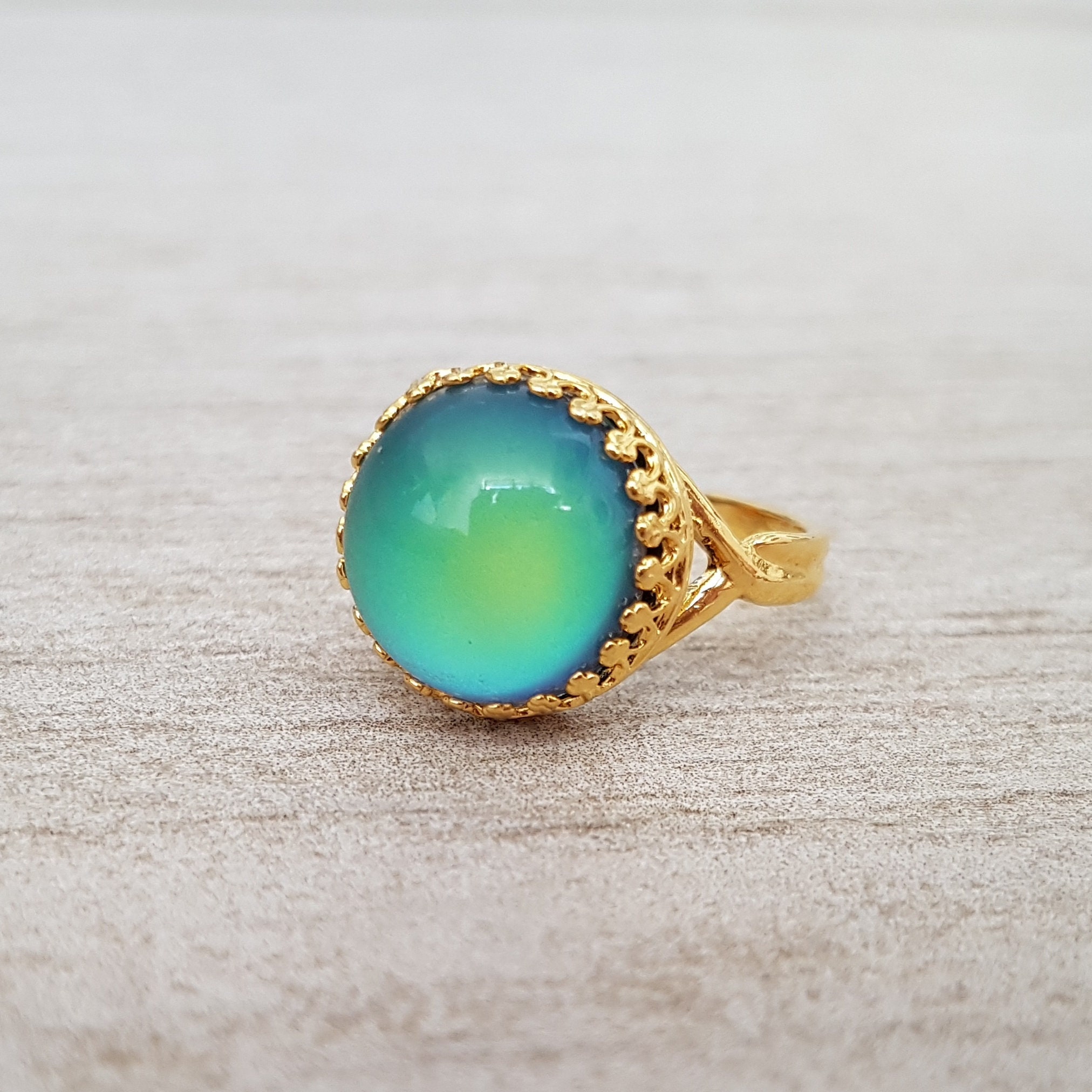 Gold Mood Ring Vintage Mood Stone Ring Adjustable Ring Colour