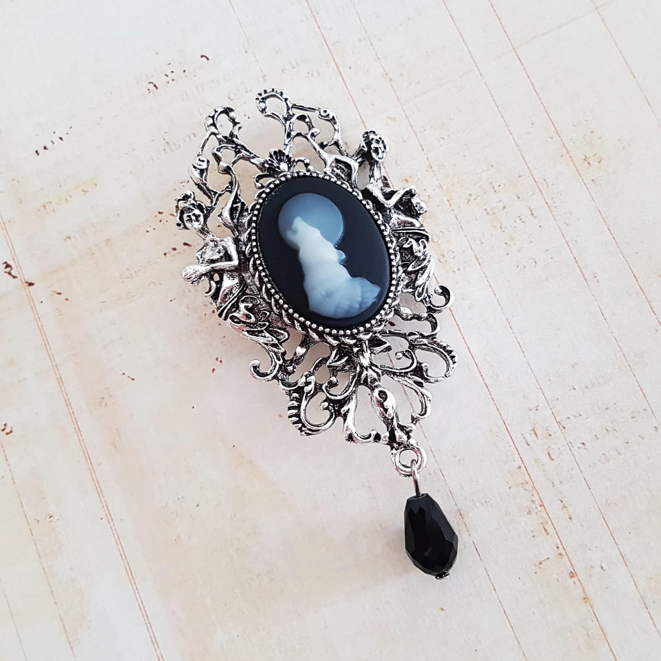 Broche Ancienne Art Déco En Nacre (MOP) - Forme De Loup - Métal Inconnu - Antiquité/collection