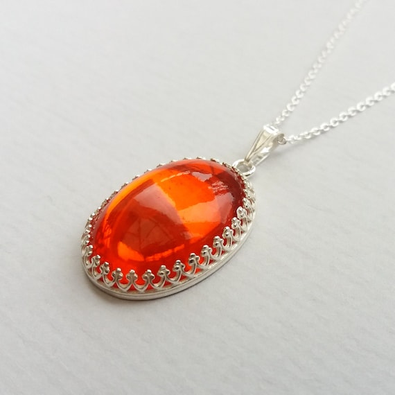 Sterling Silver Scarlet Red Jewel Necklace Blood Orange | Etsy