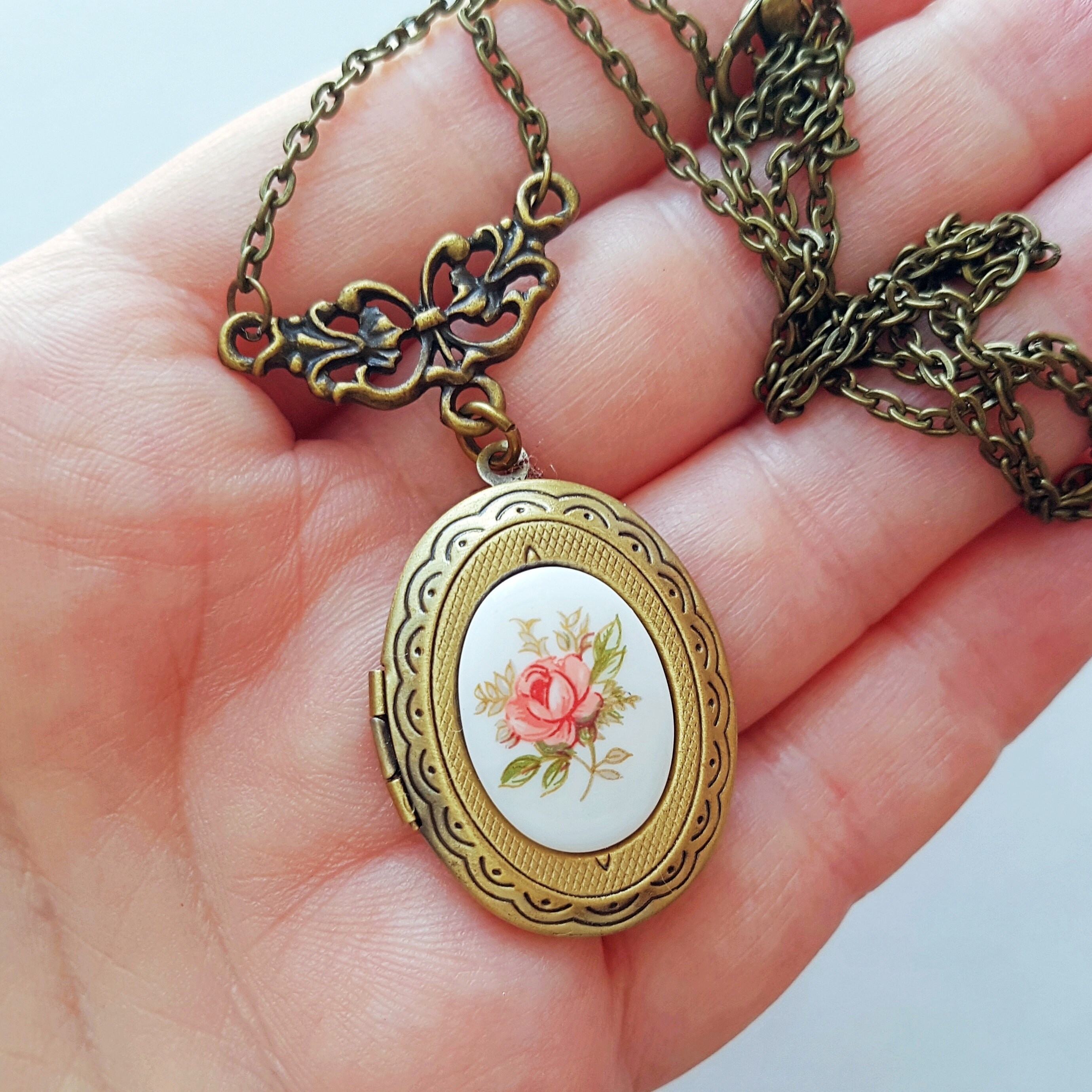 Amazon.com: Brown Lady Cameo Rose Gold Locket Necklace : Handmade Products