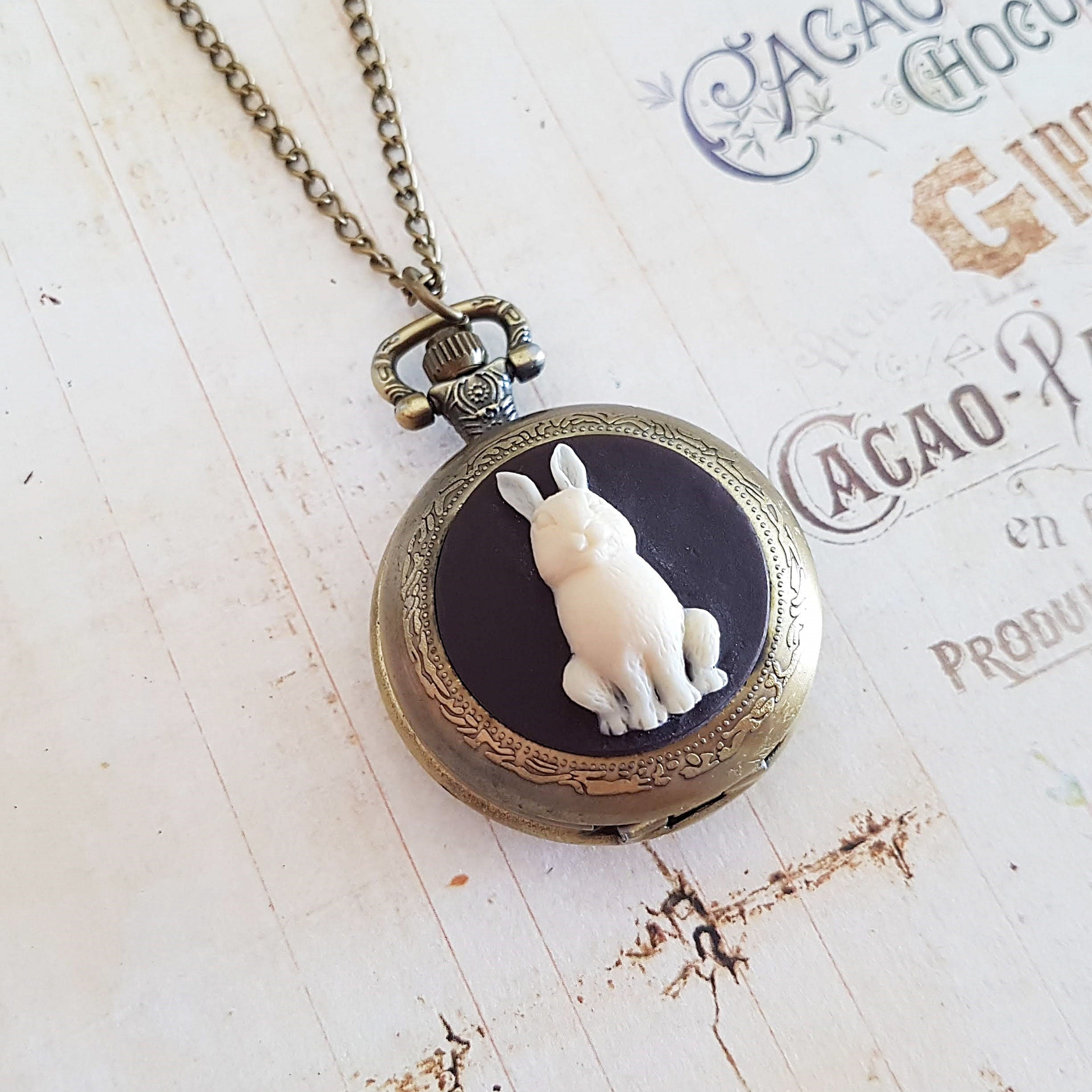 pocket chain clock toy White Rabbit Clock Necklace Decorative