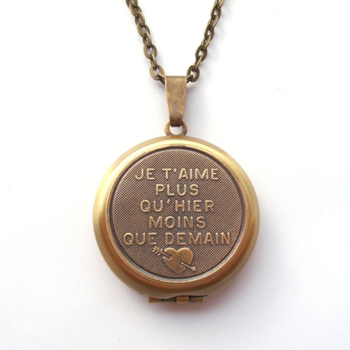 French Locket Love Poem Necklace I Love You More Than Etsy UK