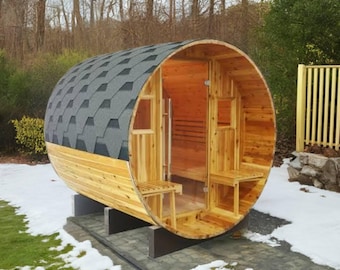 2-4 Person Outdoor Wet/Dry Barrel Sauna with Shingled Roof
