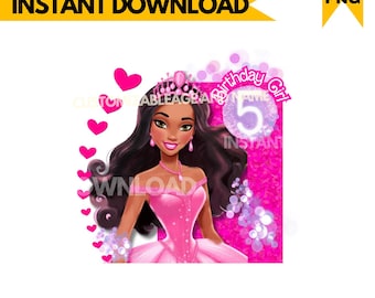 Diseño SVG de Barbie negra para cumpleaños, camiseta de niña cumpleañera con diseño de muñeca, SVG PNG (descarga instantánea)