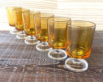 Vintage Amber Glasses, Luminarc 70s Liqueur Shot Glasses, Set of 6