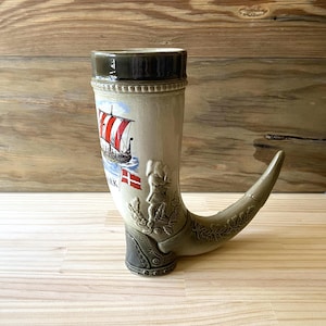 Horn Beer Stein, Viking Drinking Mug, German Barware, Man Cave Gifts