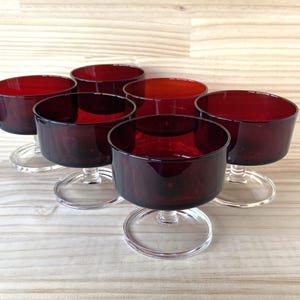 Luminarc Cavalier Ruby Red Champagne Coupés, 6er-Set, französische Glaswaren der 70er Jahre