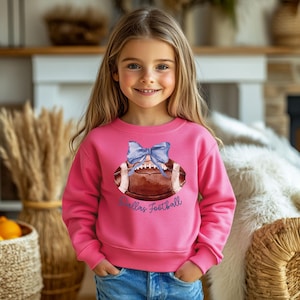 Girls Dallas Football Sweatshirt with Bow Coquette, Cute Kids Crewneck Top, Toddler Game Day Outfit, Youth Sports Apparel, Game Day Tailgate