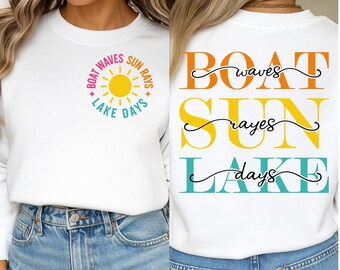 Boat Waves Sun Rays Lake Days SVG PNG, Summer vibe svg, Hello Summer svg, Lake svg, Retro Summer , Hello Summer Sublimation Designs Download