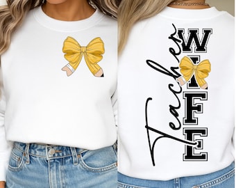 Teacher Wife SVG PNG, Teacher mom svg Coquette Teacher Png, Preppy Teacher Shirt Png, Retro Teacher Png for Shirt, Sublimation, Coquette Bow