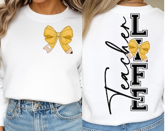 Teacher Life SVG PNG, Coquette Teacher Png, Preppy Teacher Shirt Png, Retro Teacher Png for Shirt, Sublimation, Coquette Bow