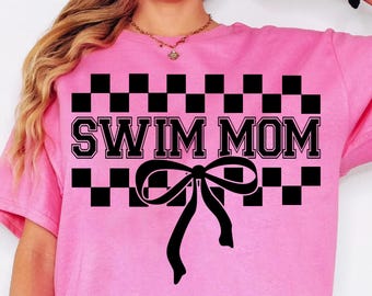 Swim Mom words Coquette bow SVG PNG, Swim Competition Day Vibes, Gift for Swim Mom, Swim Mom Shirt, sublimation, Swimming png download