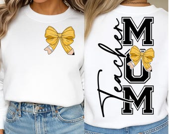 Teacher Mom svg Teacher Mama png Varsity women teacher Shirt svg Teacher Shirt Png, Retro Teacher Png for Shirt, Sublimation, Coquette Bow