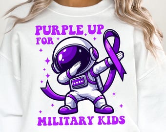 Paars omhoog militaire kinderen SVG PNG, militair kind maand astronaut grappig svg-bestand shirt, maand van militair kind svg-bestand, paars omhoog