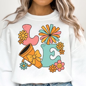 Love Cheer SVG PNG, Groovy Cheerleader Cheerleading svg , Leader Cheerleading Game Day svg Cheerleader Cheer Competition Shirt Design