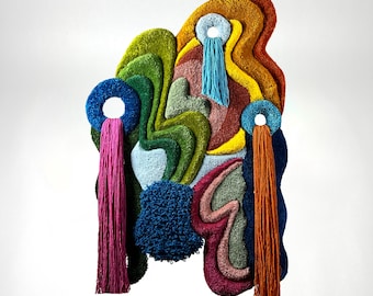 Multicolor Textile Wall Hanging - Large Sculpture Acrylic Tapestry - Inspired Dopamine Decor - 45” x 29”