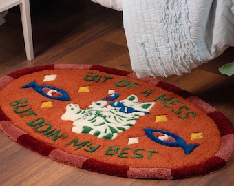 Handmade Funky Cat Rug: Whimsical Slogan, Dopamine Decor 40 inches (100 cm)