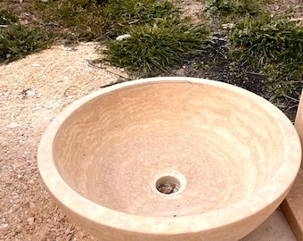 Handmade Natural Stone Vanity Sink, Luxury Marble Basin, Custom Options Available, Traverten