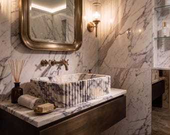 Callacatta viola, umywalka marmurowa, ręcznie robiona umywalka marmurowa, luksusowa umywalka marmurowa, umywalka z kamienia naturalnego, umywalka marmurowa na zamówienie, marmur