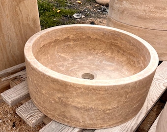Handmade Natural Stone Vanity Sink, Luxury Marble Basin, Custom Options Available, Traverten