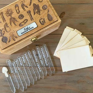 Personalized Garden Seed Box with Plant Stakes and Wooden Dividers