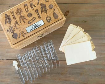 Personalized Garden Seed Box with Plant Stakes and Wooden Dividers