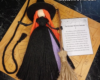 Kitchen Witch Doll – Autumn Enchantress with Broom, Halloween & Yule Decor