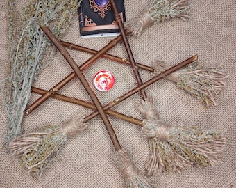 Ritual Besom Cleansing Kit, Dried Wormwood Miniature Broom, Grimoire Page 51-52, Pagan Altar Supplies