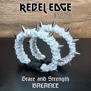 White Spike Paracord Bracelet with Steel Studs, Handwoven Bangle for Cosplay & Festivals, Alternative Punk Rock Jewelry, Metalhead Gift
