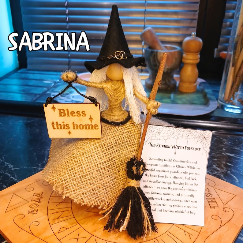 Norse Pagan Viking Gifts, Whimsigoth Decor Kitchen Witch Doll & Yule Decor Sabrina