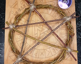 Witchy Altar Decor Willow Pentacle Wreath - Primitive Pagan Wall Art, Wiccan Decor