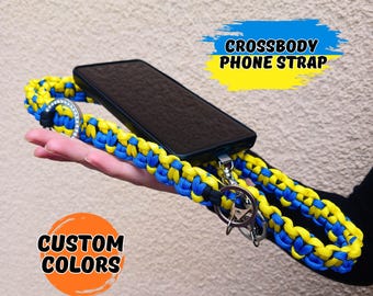 Geweven telefoonkoord met bloemen - aangepaste crossbodyriem voor dames en schoolveiligheid
