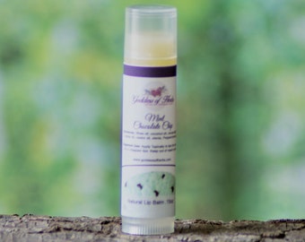 Bálsamo labial con chispas de chocolate y menta, 0,15 oz, bálsamo labial natural, humectante labial, hierba para el bienestar, ingredientes naturales, el mejor bálsamo labial con chispas de chocolate y menta.