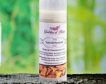 Sandalwood Deodorant, 2 oz. natural deodorant, no chemicals, underarm care, best natural deodorant, underarm odor, goddess of herbs