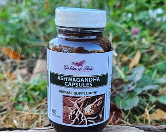 Capsule di erbe Ashwagandha, 60 capsule, benessere olistico, erbe del benessere, ingrediente naturale, capsule del benessere