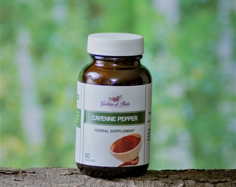 Cayennepeper kruidencapsules, 60 capsules, cayennepeper, culinair poeder, holistische gezondheid, wellnesskruid, natuurlijk ingrediënt